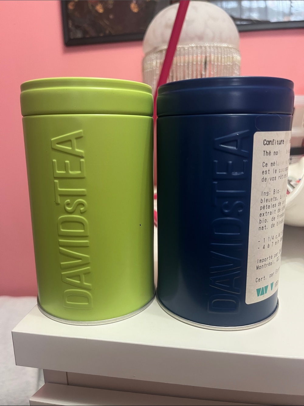 DAVIDsTEA Tea Canisters - Lime Green & Navy Blue set of 2